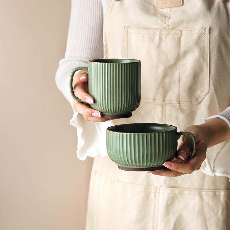 Stripe Green Porcelain Coffee Mug for Breakfast-Details