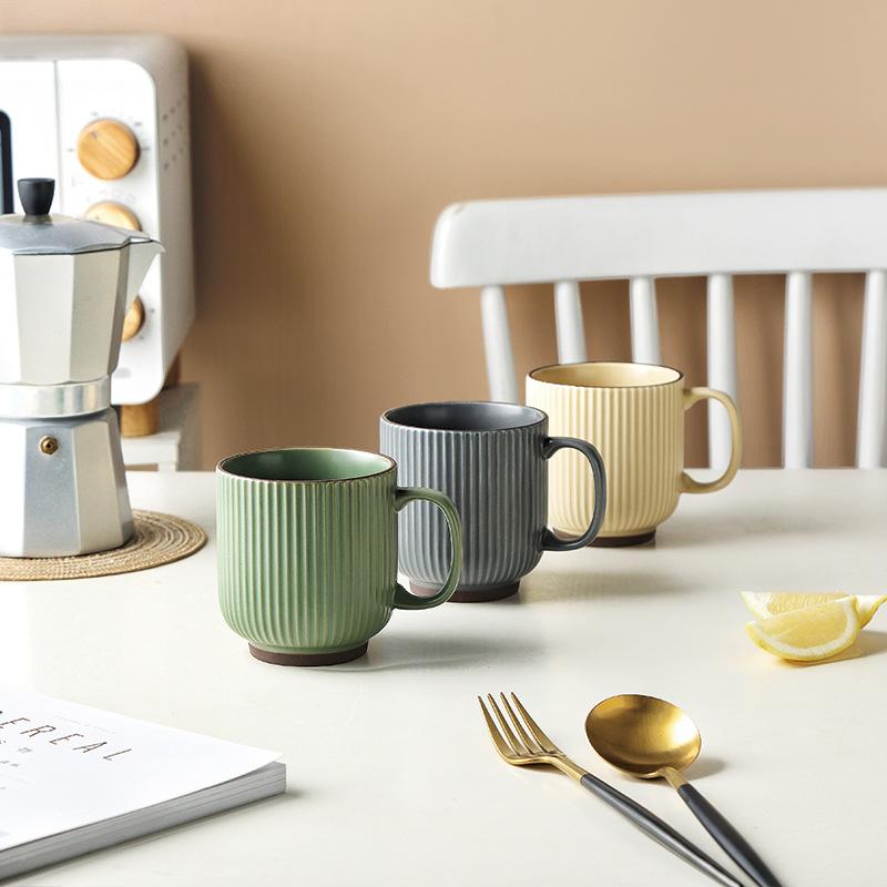 Stripe Green Navy Beige Porcelain Coffee Mug