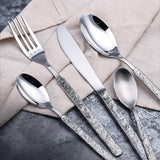 4 Pieces Silver Stainless Steel  Flatware Set with Stone-grained Handle-Display Details