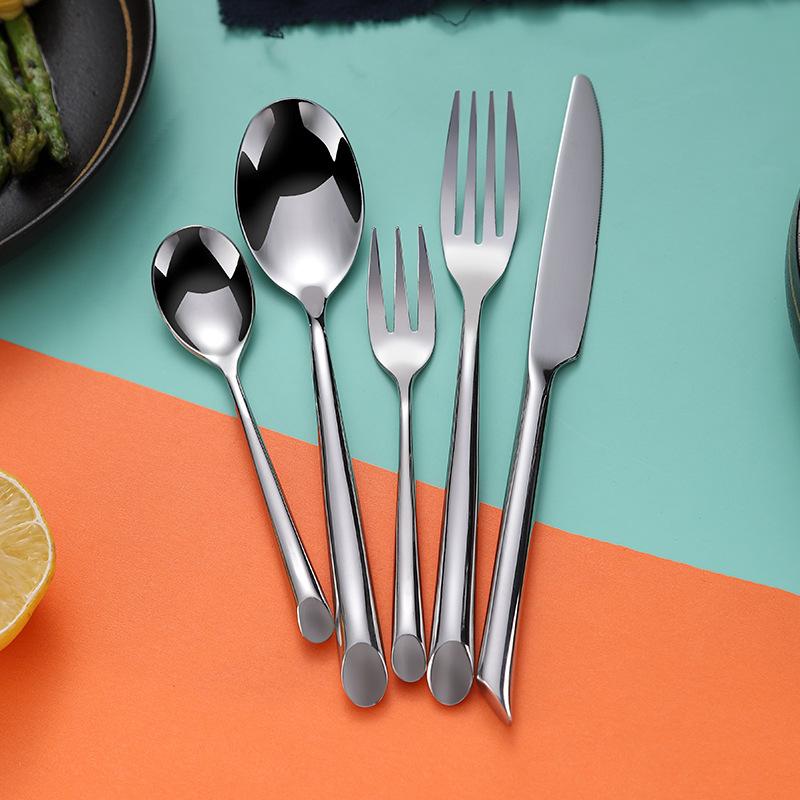 5 Pieces Silver Stainless Steel Flatware Set with Slant Handle-Front