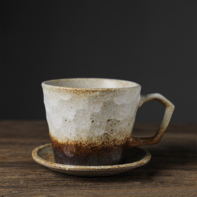 Classic Gradient Beige and Brown Handmade Ceramic Teacup with Uneven Surface-Details