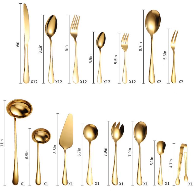 72 Piece Gold Stainless Steel Flatware Set in Gift Box-Details