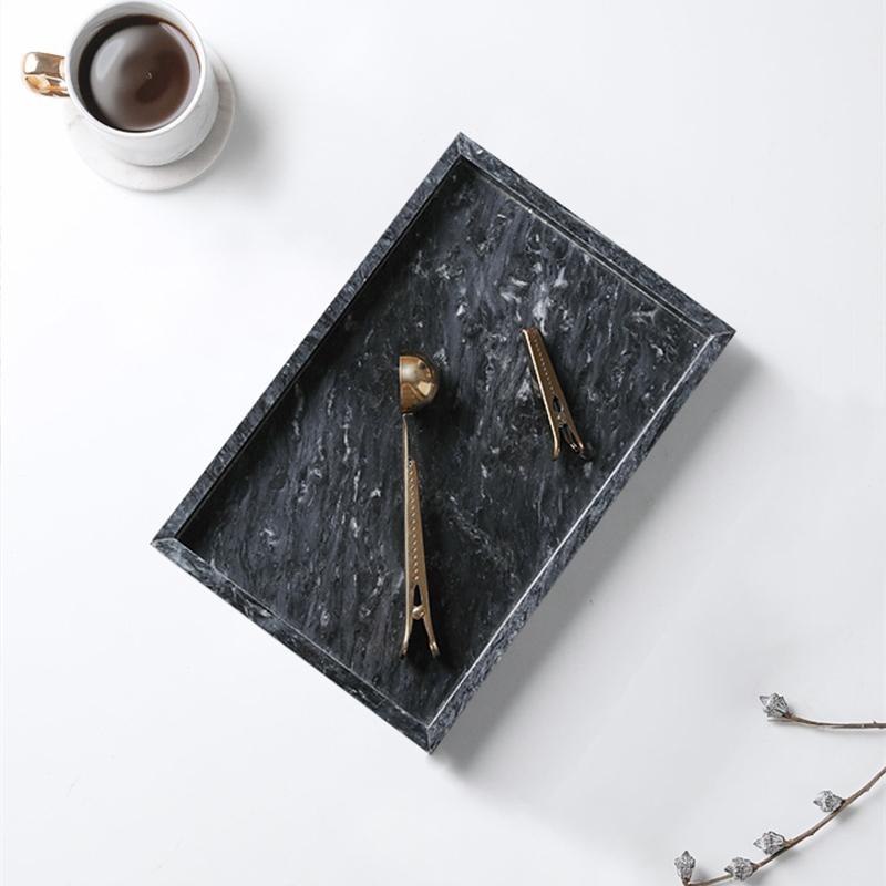 Minimalist Geometric Marble Jewelry Tray-Black