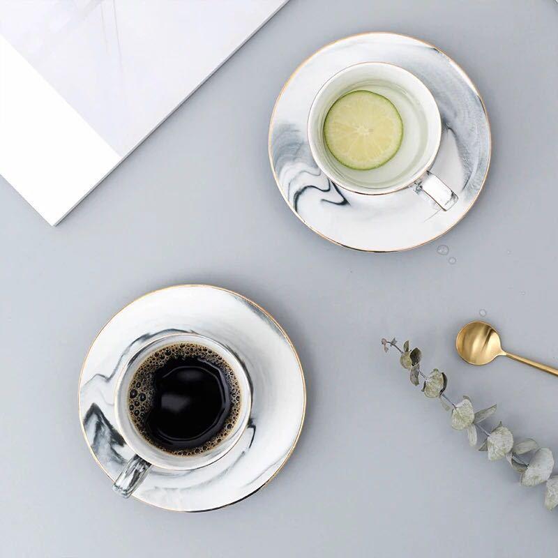 Classical Marble Gray Ceramic Teacup Set-Details