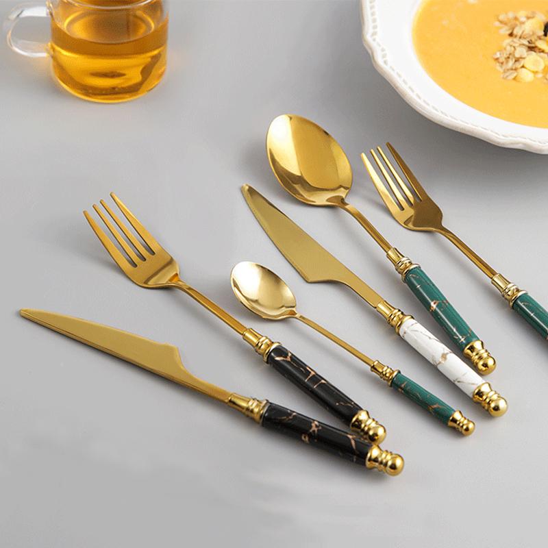 24 Piece Flatware Set with Stand and Marble Handle