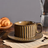 Classic Brown Round Stripe Stoneware Teacup