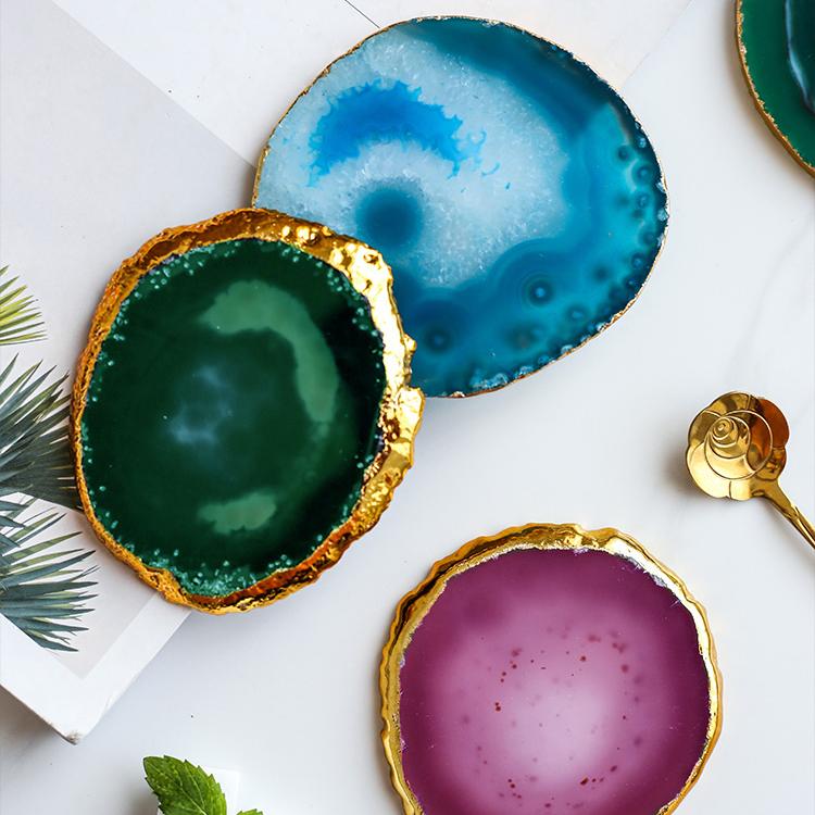 Agate Coasters with Gold Edge, Set of 4