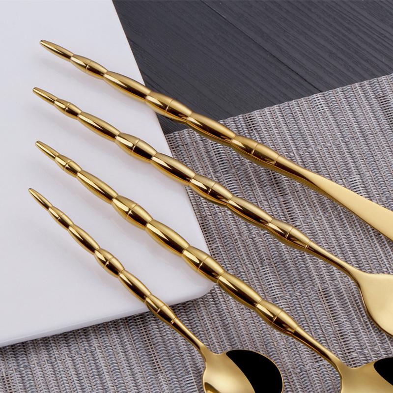 4 Pieces Gold Stainless Steel Flatware Set with Creative Handle-Handle Details