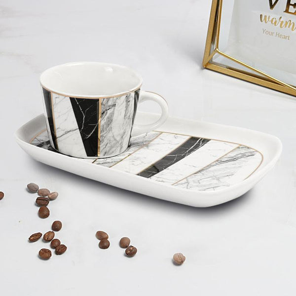 Black Gold Porcelain Teacup with Marble Pattern