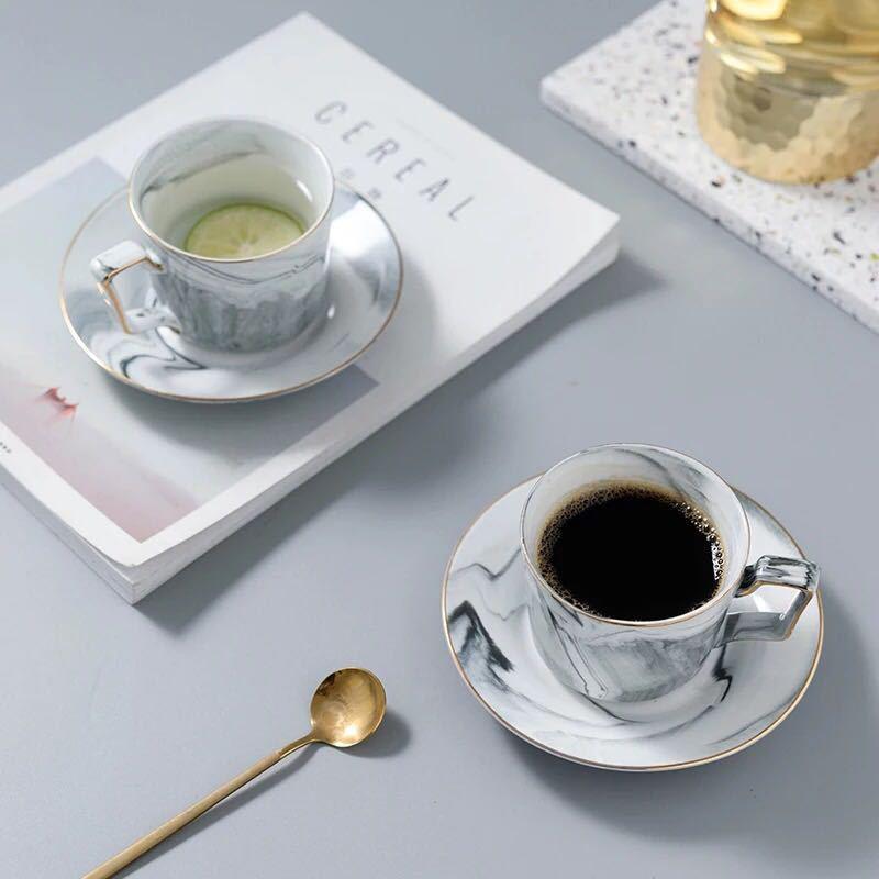 Classical Marble Gray Ceramic Teacup Set-Scene