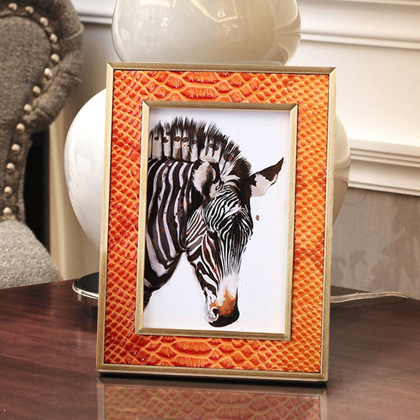 Gold and Orange Solid Wood and Leather Picture Frame