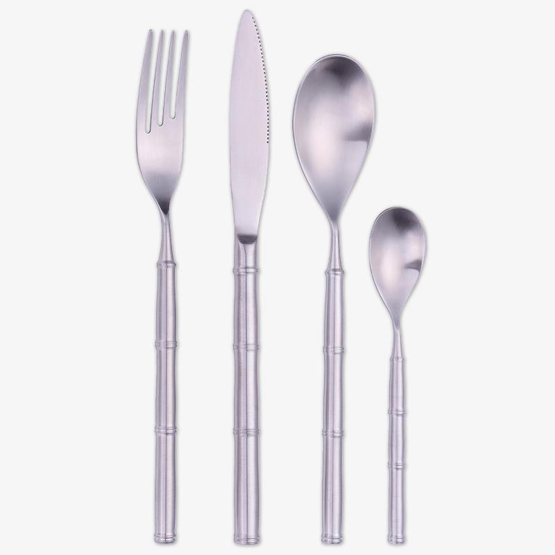 4 Pieces Silver Stainless Steel Flatware Set with Bamboo-shaped Handle