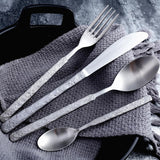 4 Pieces Silver Stainless Steel  Flatware Set with Stone-grained Handle-Length Details