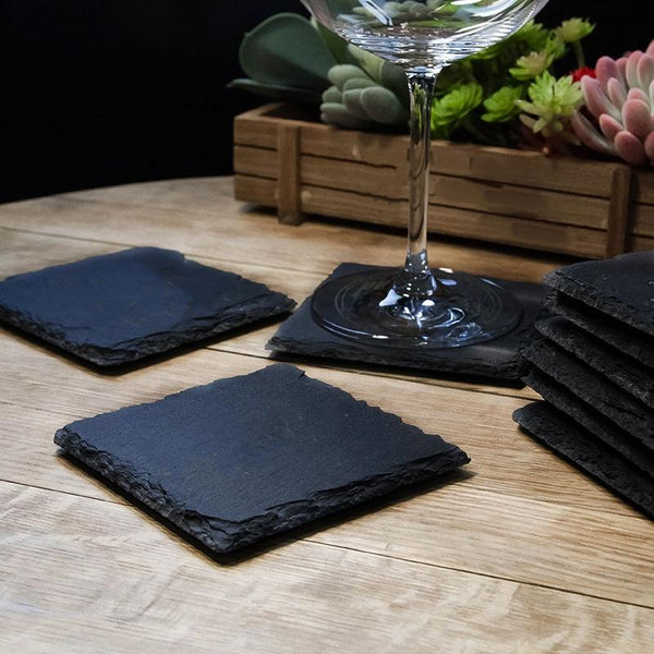 Natural Black Slate Coasters, Set of 6-Detail