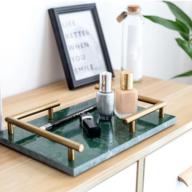 Redefined Marble Jewelry Tray with L Handles-Green