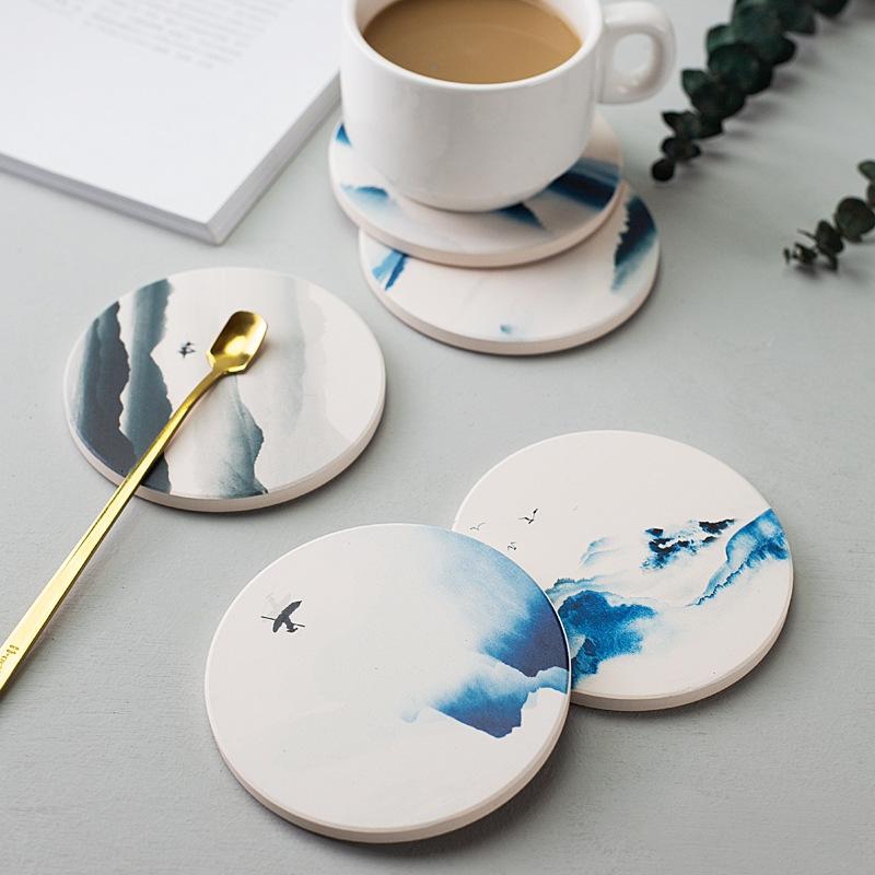 Ink Painting Absorbent Coasters, Set of 6-Front