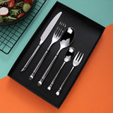 5 Pieces Silver Stainless Steel Flatware Set with Slant Handle-Placement Display