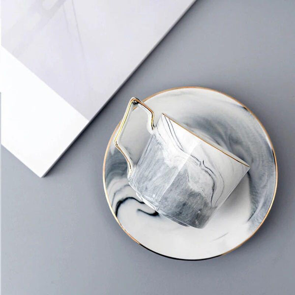 Classical Marble Gray Ceramic Teacup Set