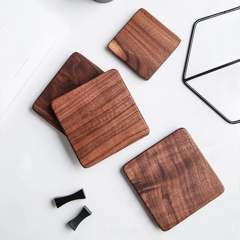 Square Natural Walnut Coasters, Set of 4