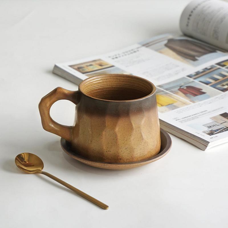 Gradient Brown Handmade Ceramic Teacup with Uneven Surface-Scene