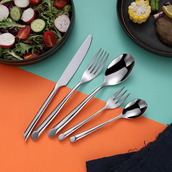 5 Piece Silver Flatware Set with Slant Handle