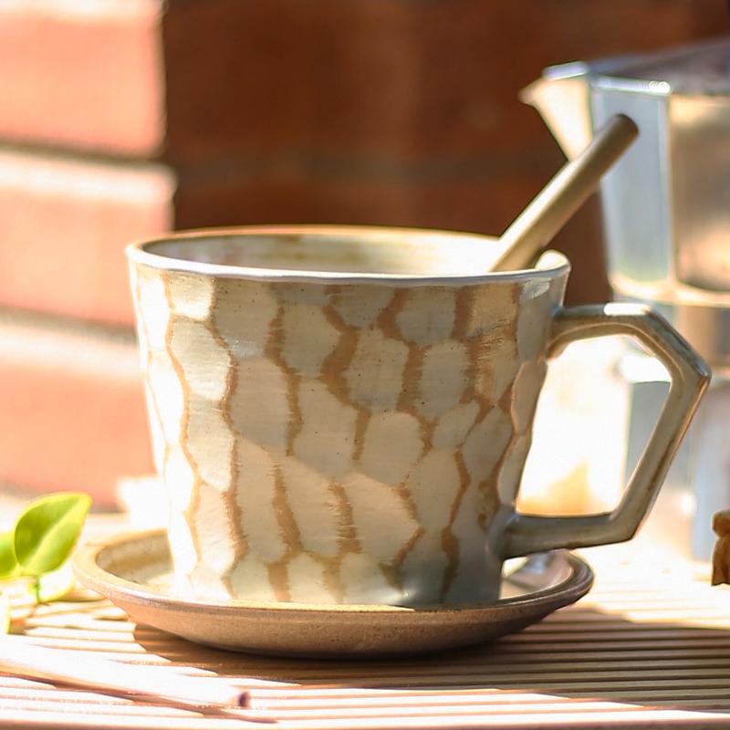 Classic Gradient Beige Handmade Ceramic Teacup with Uneven Surface-Scene