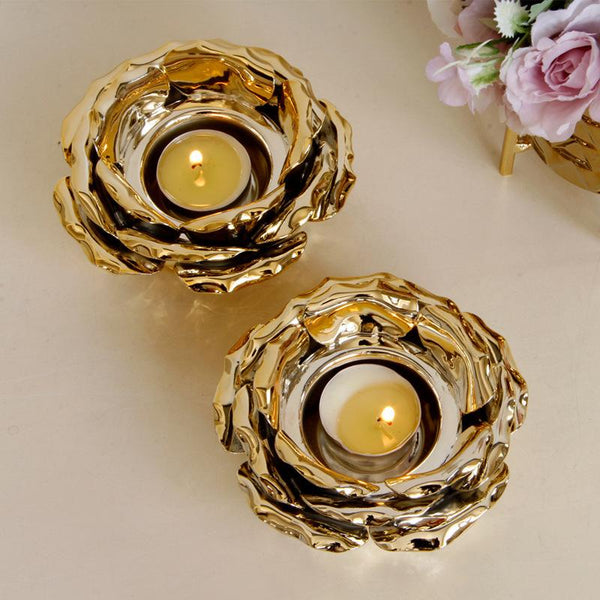 Flower Gold Ceramic Votive Candle Holder-Details