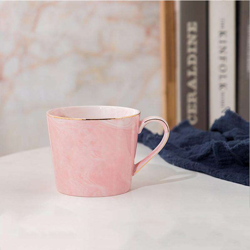 Pink Ceramic Coffee Mug with Handmade Gold Border