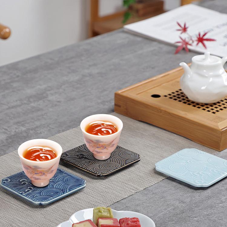 Auspicious-Cloud Square Ceramic Coasters, Set of 4-Three Colors