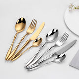 4 Piece Gold and Silver Flatware Set with Creative Handle