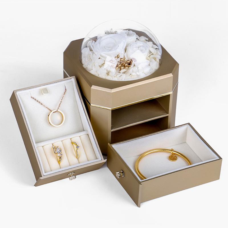 Preserved Flower Champagne Jewelry Box-Interior