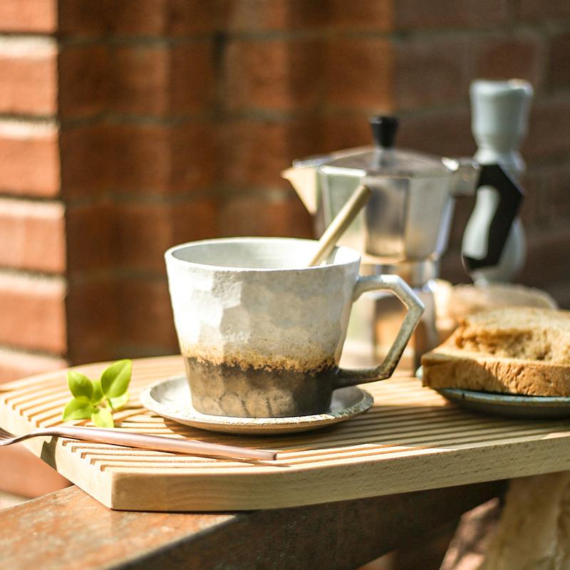 Classic Gradient Beige and Brown Handmade Ceramic Teacup with Uneven Surface