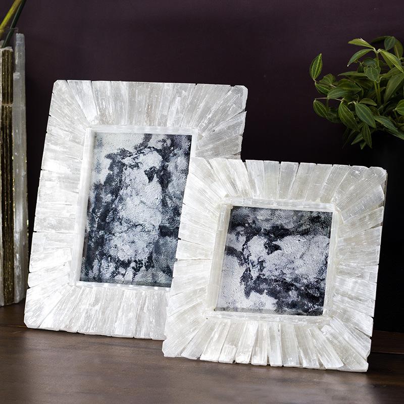 Creative Handmade White Gypsum Ore Picture Frame-4‘’ x 4'', 4‘’ x 6''