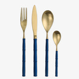 4 Pieces Blue Gold Stainless Steel Flatware Set with Bamboo-shaped Handle