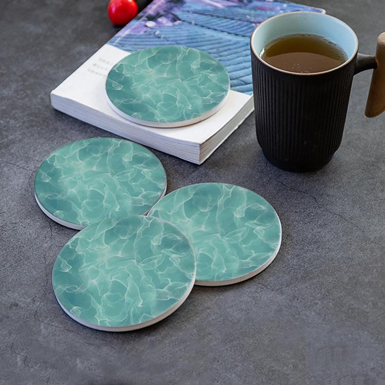 Ceramic Absorbent Coasters with Holder, Set of 6-Teal