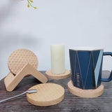 Wood  Honeycomb Coasters with Holder, Set of 4-Round-Beige