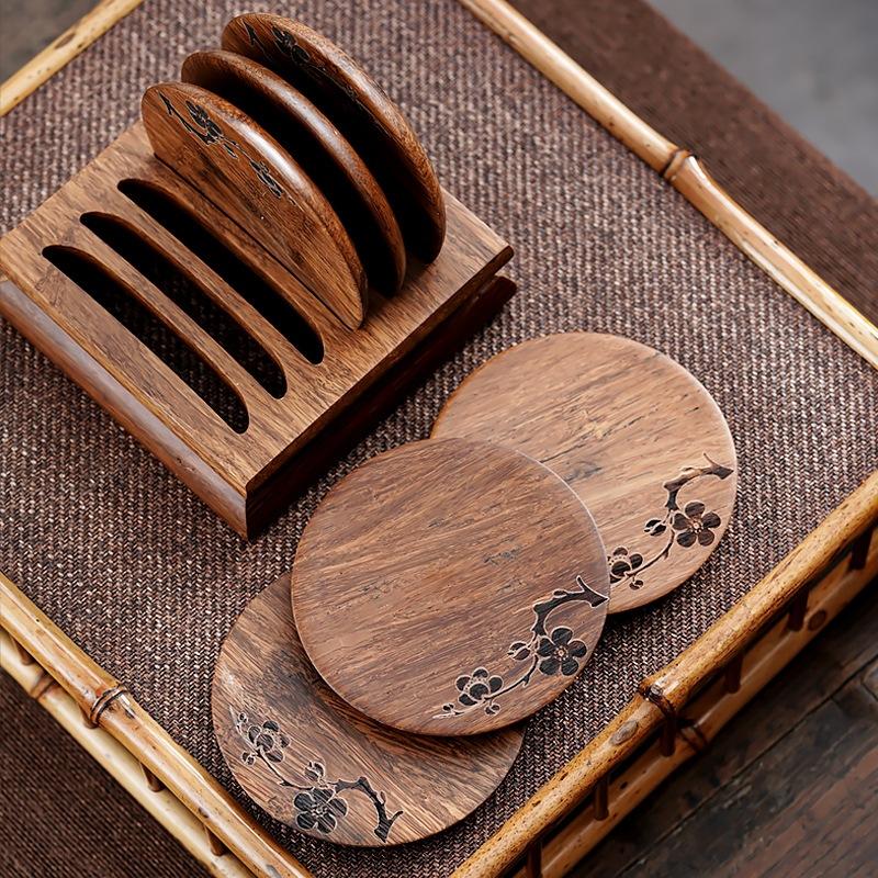 Plum Blossom Bamboo Coasters, Set of 6