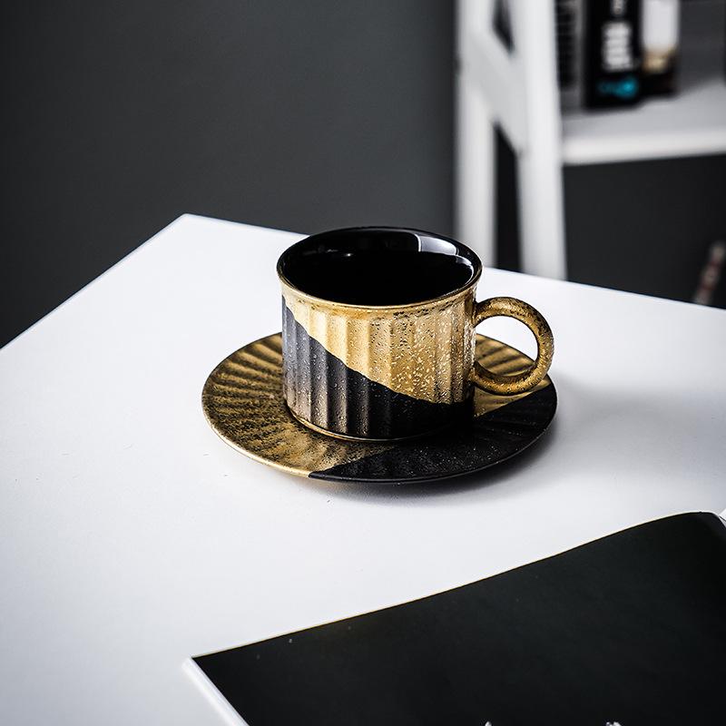 Sparkling Black Gold Porcelain Teacup