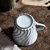 Blue White Pottery Coffee Mug with Curved Stripes-Bottom Details