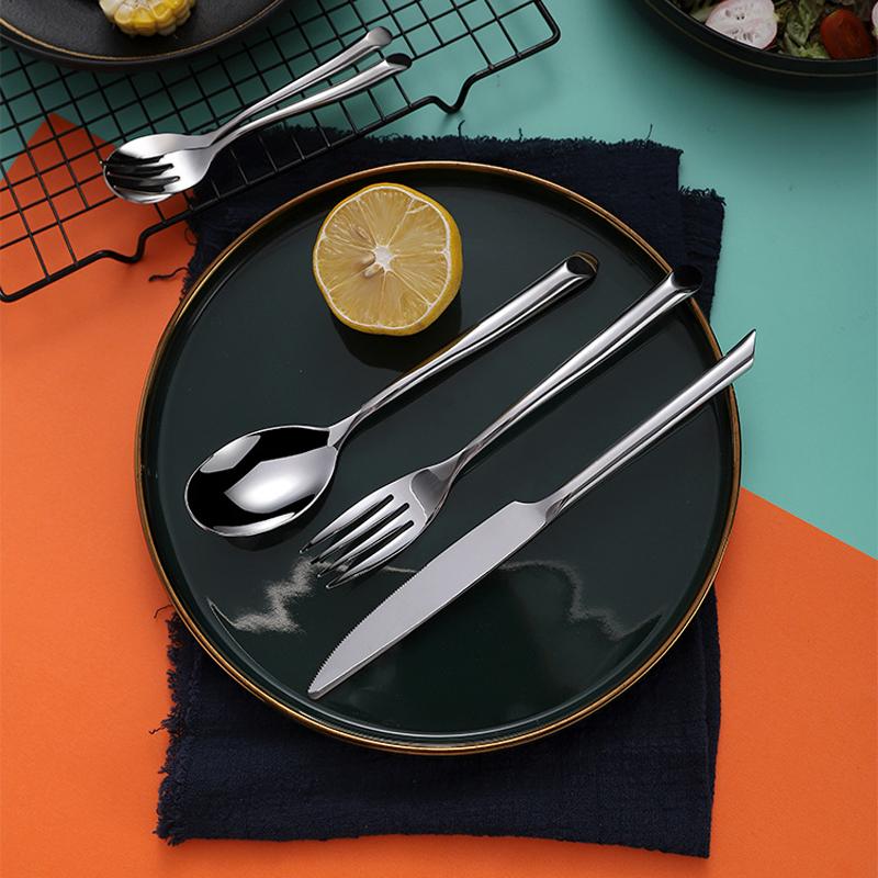 5 Pieces Silver Stainless Steel Flatware Set with Slant Handle-Side