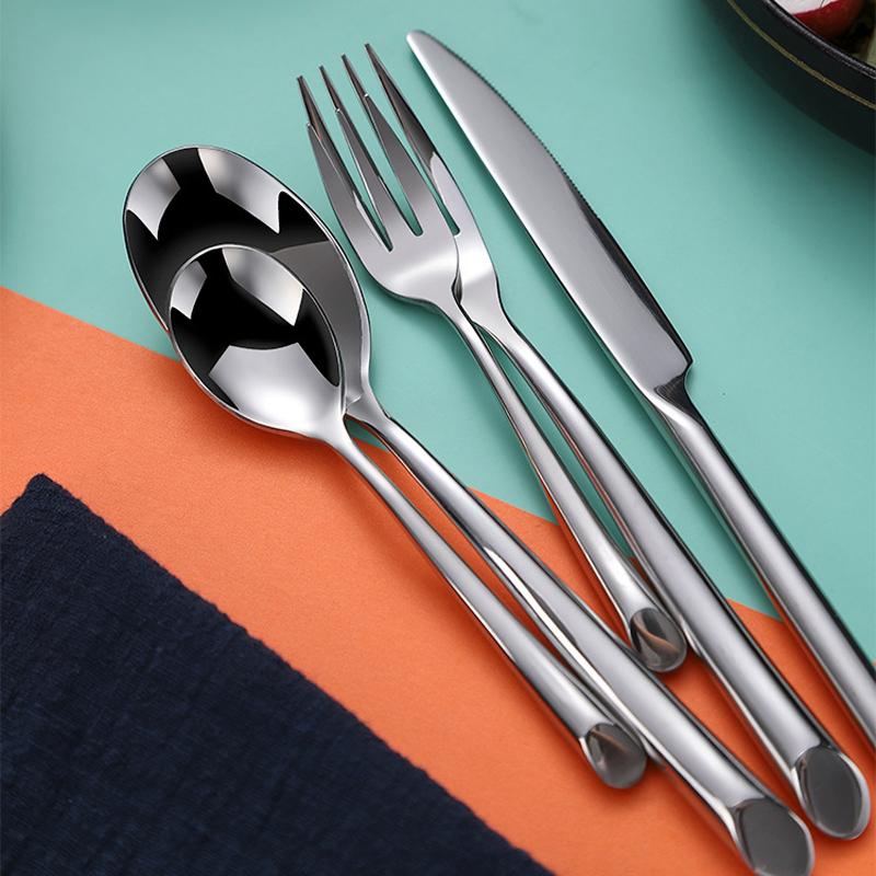 5 Pieces Silver Stainless Steel Flatware Set with Slant Handle-Length Comparison