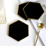 Hexagon Ceramic Coasters with Gold Edge, Set of 4-Black