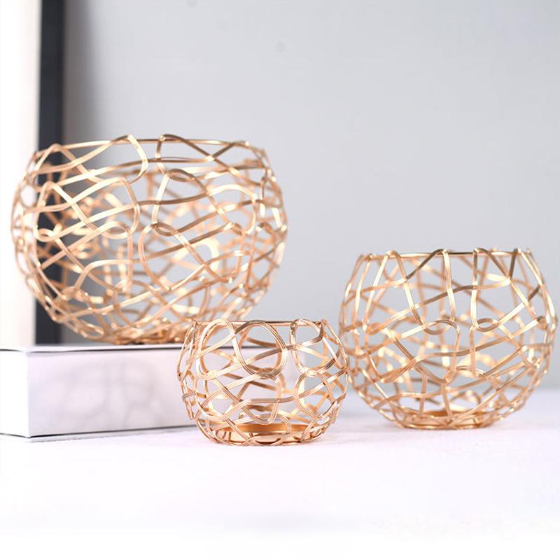 3 Piece Hollow Gold Metal Votive Candle Holder