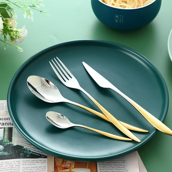 4 Piece Gradient Gold and Silver Stainless Steel Flatware Set