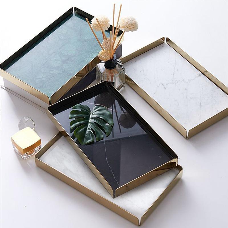 Marble Jewelry Tray with Removable Metal Frame-Front