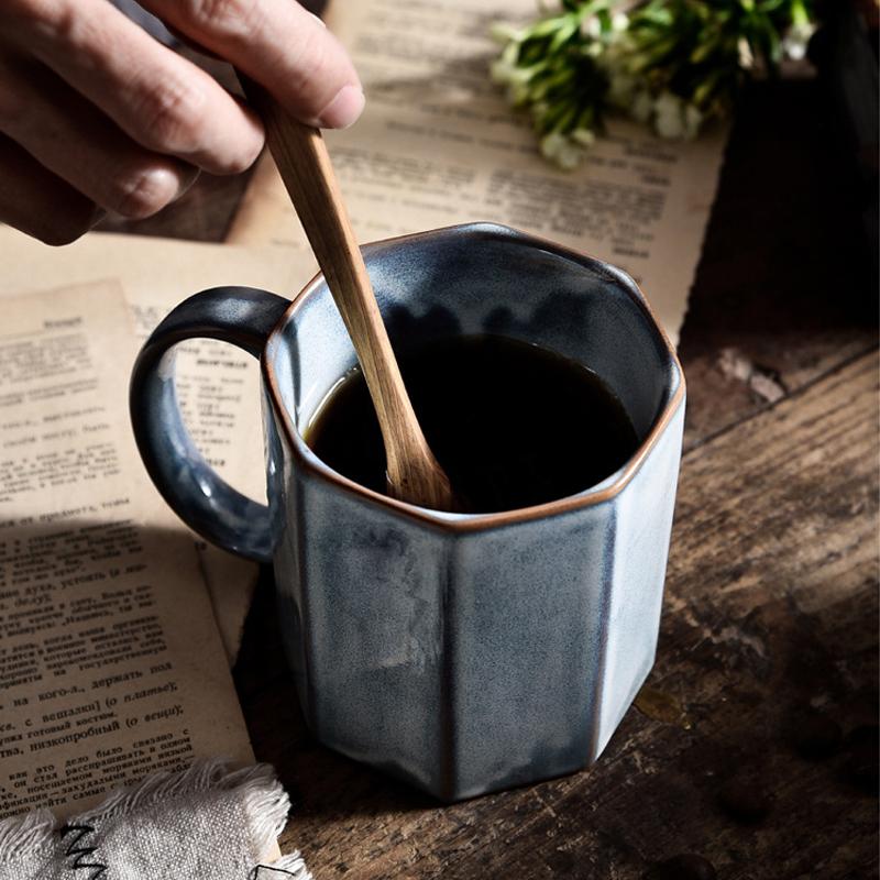 Polygon Stoneware Coffee Mug-Blue White-Second Scene 