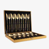 24 Pieces Gold Stainless Steel Flatware Set in Wooden Box-Display