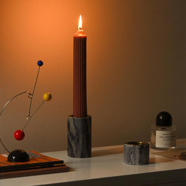 Modern Cylindrical Gray Marble Candle Holder for Taper Candles