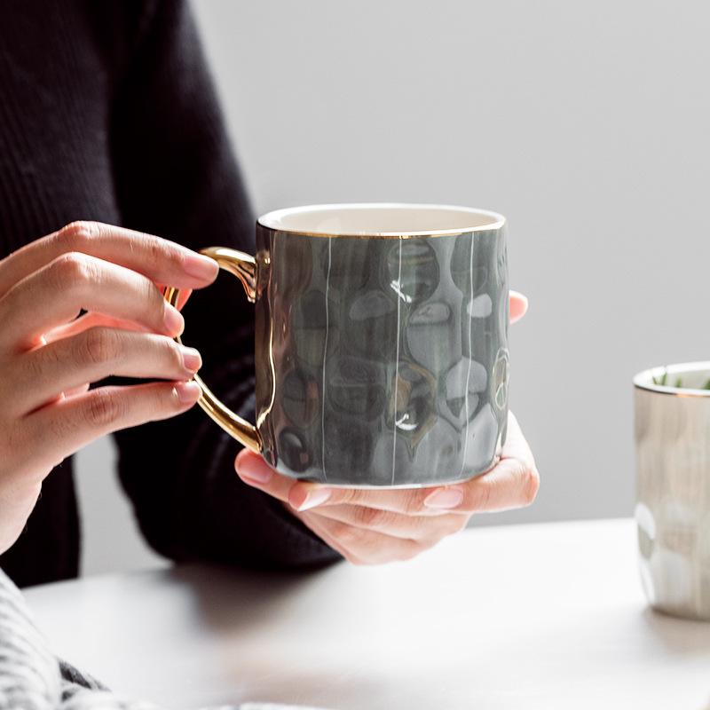 Hammered Light Luxury Gray Porcelain Coffee Mug 