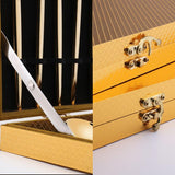 24 Pieces Gold Stainless Steel Flatware Set in Wooden Box-Box Details